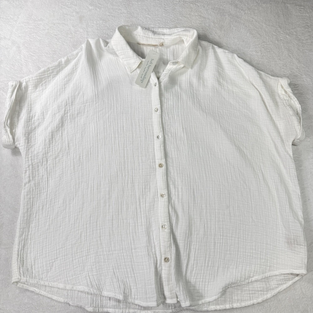 Soft Surroundings Shirt Womens 3X White Gauze Button Down Coastal Basic Cotton